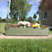 Sturdy green wooden planter can house a variety of plants, from small herbs to large trees.